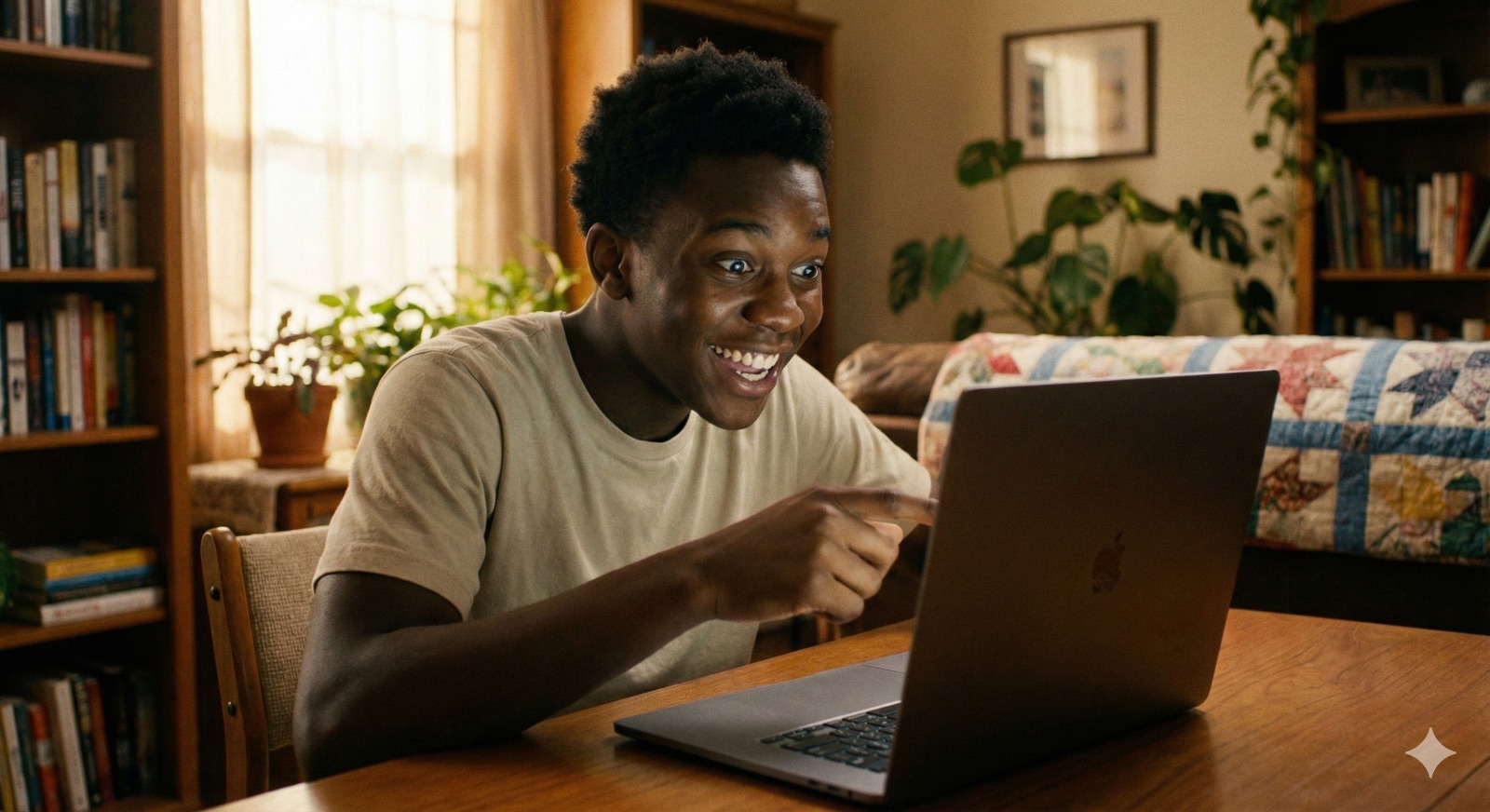 Équipe souriante travaillant ensemble autour d'un ordinateur portable dans un bureau.